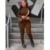 imageKaximil Womens Workout Tracksuit 2 Piece Outfits Long Sleeve Crop Top High Waist Legging Pants SetCoffee
