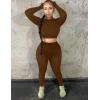 imageKaximil Womens Workout Tracksuit 2 Piece Outfits Long Sleeve Crop Top High Waist Legging Pants SetCoffee