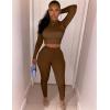 imageKaximil Womens Workout Tracksuit 2 Piece Outfits Long Sleeve Crop Top High Waist Legging Pants SetCoffee