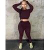 imageKaximil Womens Workout Tracksuit 2 Piece Outfits Long Sleeve Crop Top High Waist Legging Pants SetDark Chocolate