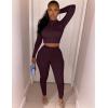 imageKaximil Womens Workout Tracksuit 2 Piece Outfits Long Sleeve Crop Top High Waist Legging Pants SetDark Chocolate