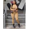 imageKaximil Womens Workout Tracksuit 2 Piece Outfits Long Sleeve Crop Top High Waist Legging Pants SetKhaki