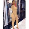 imageKaximil Womens Workout Tracksuit 2 Piece Outfits Long Sleeve Crop Top High Waist Legging Pants SetKhaki