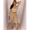 imageKaximil Womens Workout Tracksuit 2 Piece Outfits Long Sleeve Crop Top High Waist Legging Pants SetKhaki