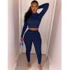 imageKaximil Womens Workout Tracksuit 2 Piece Outfits Long Sleeve Crop Top High Waist Legging Pants SetNavy