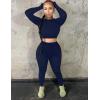 imageKaximil Womens Workout Tracksuit 2 Piece Outfits Long Sleeve Crop Top High Waist Legging Pants SetNavy