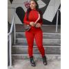 imageKaximil Womens Workout Tracksuit 2 Piece Outfits Long Sleeve Crop Top High Waist Legging Pants SetRed
