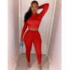 imageKaximil Womens Workout Tracksuit 2 Piece Outfits Long Sleeve Crop Top High Waist Legging Pants SetRed