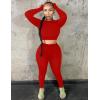 imageKaximil Womens Workout Tracksuit 2 Piece Outfits Long Sleeve Crop Top High Waist Legging Pants SetRed