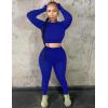 imageKaximil Womens Workout Tracksuit 2 Piece Outfits Long Sleeve Crop Top High Waist Legging Pants SetRoyal Blue