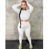 imageKaximil Womens Workout Tracksuit 2 Piece Outfits Long Sleeve Crop Top High Waist Legging Pants SetWhite