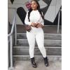 imageKaximil Womens Workout Tracksuit 2 Piece Outfits Long Sleeve Crop Top High Waist Legging Pants SetWhite
