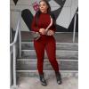 imageKaximil Womens Workout Tracksuit 2 Piece Outfits Long Sleeve Crop Top High Waist Legging Pants SetWine Red