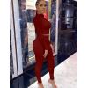 imageKaximil Womens Workout Tracksuit 2 Piece Outfits Long Sleeve Crop Top High Waist Legging Pants SetWine Red