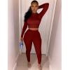 imageKaximil Womens Workout Tracksuit 2 Piece Outfits Long Sleeve Crop Top High Waist Legging Pants SetWine Red