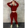 imageKaximil Womens Workout Tracksuit 2 Piece Outfits Long Sleeve Crop Top High Waist Legging Pants SetWine Red