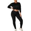 imageKaximil Womens Workout Tracksuit 2 Piece Outfits Long Sleeve Top Legging Jogger Pants SetBlack