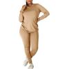 imageKaximil Womens Workout Tracksuit 2 Piece Outfits Long Sleeve Top Legging Jogger Pants SetKhaki