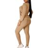 imageKaximil Womens Workout Tracksuit 2 Piece Outfits Long Sleeve Top Legging Jogger Pants SetKhaki