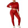 imageKaximil Womens Workout Tracksuit 2 Piece Outfits Long Sleeve Top Legging Jogger Pants SetRed