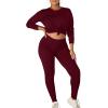 imageKaximil Womens Workout Tracksuit 2 Piece Outfits Long Sleeve Top Legging Jogger Pants SetWine Red