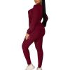 imageKaximil Womens Workout Tracksuit 2 Piece Outfits Long Sleeve Top Legging Jogger Pants SetWine Red