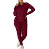 imageKaximil Womens Workout Tracksuit 2 Piece Outfits Long Sleeve Top Legging Jogger Pants SetWine Red