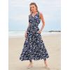 imageWomen Sleeveless Boho Floral Maxi Dress Summer Casual Wrap Vneck Smocked Tie Flowy Ruffle Tiered Beach Long Sundress PocketNavy
