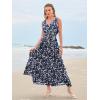 imageWomen Sleeveless Boho Floral Maxi Dress Summer Casual Wrap Vneck Smocked Tie Flowy Ruffle Tiered Beach Long Sundress PocketNavy