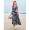 imageWomen Sleeveless Boho Floral Maxi Dress Summer Casual Wrap Vneck Smocked Tie Flowy Ruffle Tiered Beach Long Sundress PocketNavy