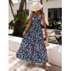 imageWomen Sleeveless Boho Floral Maxi Dress Summer Casual Wrap Vneck Smocked Tie Flowy Ruffle Tiered Beach Long Sundress PocketNavy