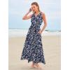 imageWomen Sleeveless Boho Floral Maxi Dress Summer Casual Wrap Vneck Smocked Tie Flowy Ruffle Tiered Beach Long Sundress PocketNavy