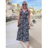 imageWomen Sleeveless Boho Floral Maxi Dress Summer Casual Wrap Vneck Smocked Tie Flowy Ruffle Tiered Beach Long Sundress PocketNavy