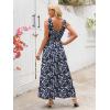 imageWomen Sleeveless Boho Floral Maxi Dress Summer Casual Wrap Vneck Smocked Tie Flowy Ruffle Tiered Beach Long Sundress PocketNavy