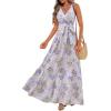 imageWomen Sleeveless Boho Floral Maxi Dress Summer Casual Wrap Vneck Smocked Tie Flowy Ruffle Tiered Beach Long Sundress PocketPurple