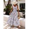 imageWomen Sleeveless Boho Floral Maxi Dress Summer Casual Wrap Vneck Smocked Tie Flowy Ruffle Tiered Beach Long Sundress PocketPurple
