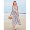 imageWomen Sleeveless Boho Floral Maxi Dress Summer Casual Wrap Vneck Smocked Tie Flowy Ruffle Tiered Beach Long Sundress PocketPurple