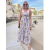 imageWomen Sleeveless Boho Floral Maxi Dress Summer Casual Wrap Vneck Smocked Tie Flowy Ruffle Tiered Beach Long Sundress PocketPurple