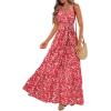 imageWomen Sleeveless Boho Floral Maxi Dress Summer Casual Wrap Vneck Smocked Tie Flowy Ruffle Tiered Beach Long Sundress PocketRed