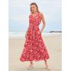 imageWomen Sleeveless Boho Floral Maxi Dress Summer Casual Wrap Vneck Smocked Tie Flowy Ruffle Tiered Beach Long Sundress PocketRed