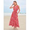 imageWomen Sleeveless Boho Floral Maxi Dress Summer Casual Wrap Vneck Smocked Tie Flowy Ruffle Tiered Beach Long Sundress PocketRed