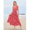 imageWomen Sleeveless Boho Floral Maxi Dress Summer Casual Wrap Vneck Smocked Tie Flowy Ruffle Tiered Beach Long Sundress PocketRed