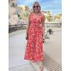 imageWomen Sleeveless Boho Floral Maxi Dress Summer Casual Wrap Vneck Smocked Tie Flowy Ruffle Tiered Beach Long Sundress PocketRed