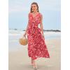 imageWomen Sleeveless Boho Floral Maxi Dress Summer Casual Wrap Vneck Smocked Tie Flowy Ruffle Tiered Beach Long Sundress PocketRed