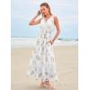 imageWomen Sleeveless Boho Floral Maxi Dress Summer Casual Wrap Vneck Smocked Tie Flowy Ruffle Tiered Beach Long Sundress PocketWhite With Lace