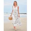 imageWomen Sleeveless Boho Floral Maxi Dress Summer Casual Wrap Vneck Smocked Tie Flowy Ruffle Tiered Beach Long Sundress PocketWhite With Lace