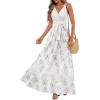 imageWomen Sleeveless Boho Floral Maxi Dress Summer Casual Wrap Vneck Smocked Tie Flowy Ruffle Tiered Beach Long Sundress PocketWhite With Lace