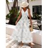 imageWomen Sleeveless Boho Floral Maxi Dress Summer Casual Wrap Vneck Smocked Tie Flowy Ruffle Tiered Beach Long Sundress PocketWhite With Lace
