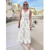 imageWomen Sleeveless Boho Floral Maxi Dress Summer Casual Wrap Vneck Smocked Tie Flowy Ruffle Tiered Beach Long Sundress PocketWhite With Lace