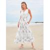imageWomen Sleeveless Boho Floral Maxi Dress Summer Casual Wrap Vneck Smocked Tie Flowy Ruffle Tiered Beach Long Sundress PocketWhite With Lace